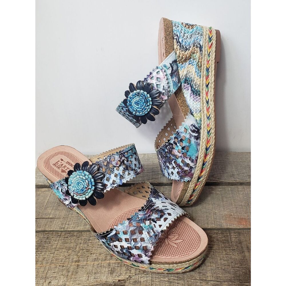 L'ARTISTE SPRING STEP Evesgarden Floral Wedge Sandals 10.5